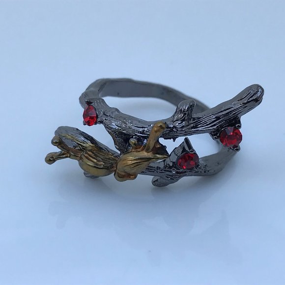 Women Ring Gold/Black Tone Branch and Snail Red - Picture 7 of 8